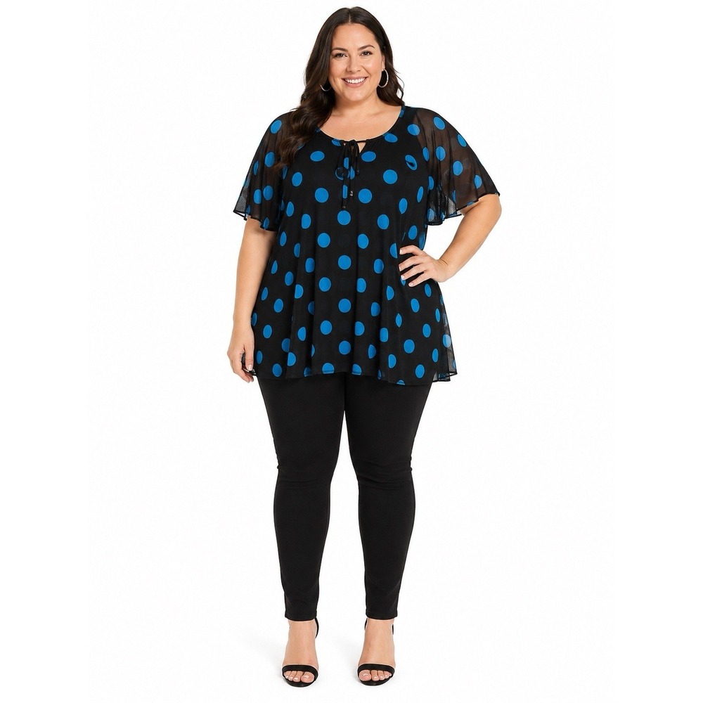 Cato Plus Size 18/20W Black Blue Polka Dot Mesh Tunic Top NWT
